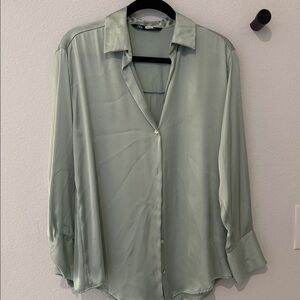 Zara Mint Green Collared Blouse